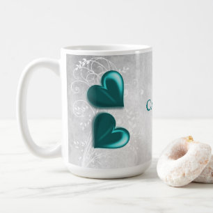Coeurs turquoises Mug café personnalisé