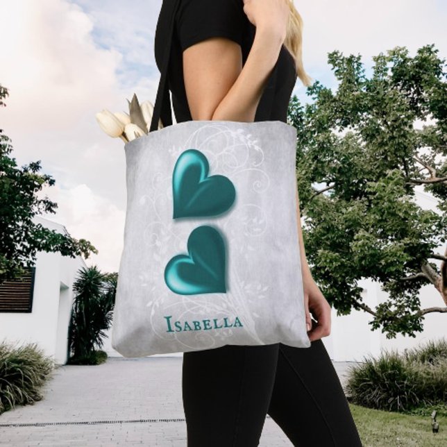 Coeurs turquoises Sac fourre-tout personnalisé (Teal Hearts Personalized Tote Bag)