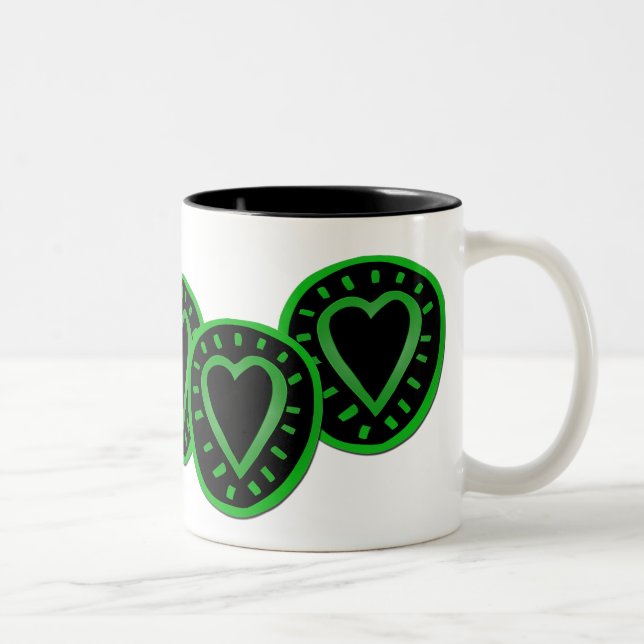 Coeurs vert et noir 3 Mug bicolore (Droit)