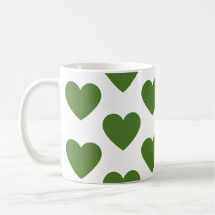 Coeurs vert olive amusant café blanc tasse