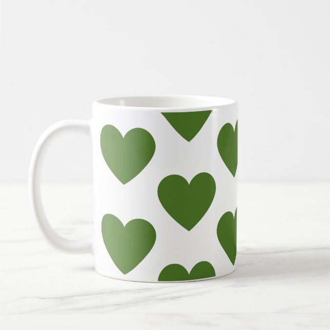Coeurs vert olive amusant café blanc tasse (Gauche)