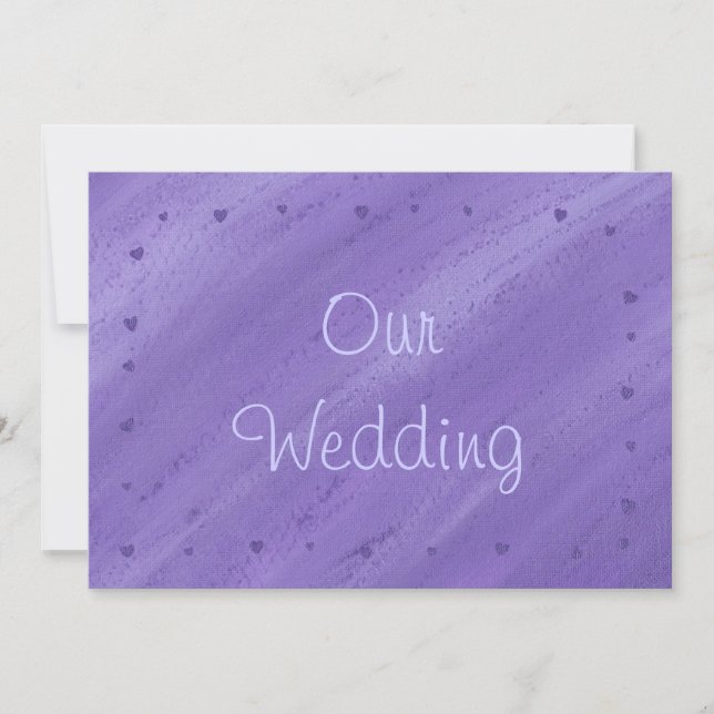 Cœurs violets sur invitation de mariage violet fon (Devant)