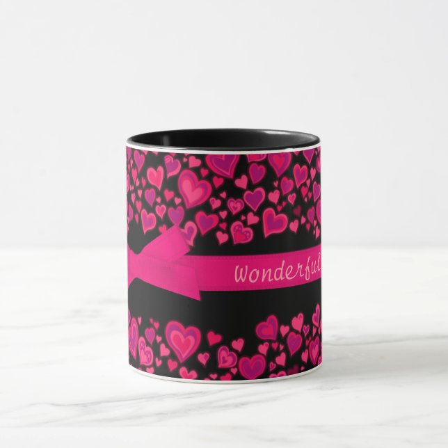 Coeurs "Wonderful Wife x" rouge rose noir mug (Centre)