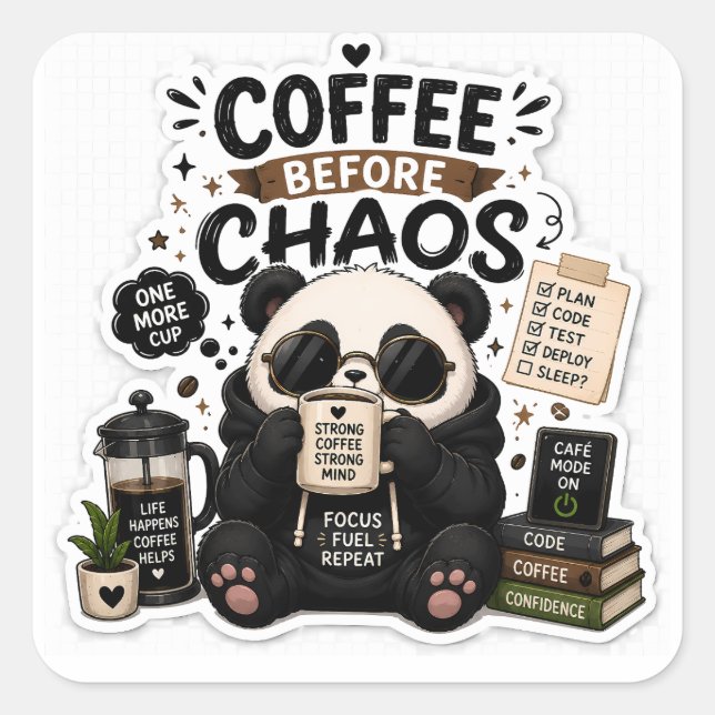 Coffee Before Chaos – Autocollant Café Panda Cozy (Devant)