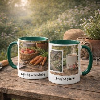 Coffee before gardening morning garden photo mug