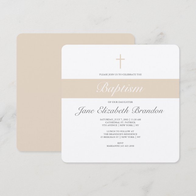 Coffee Cream invitation au baptême (Devant / Derrière)