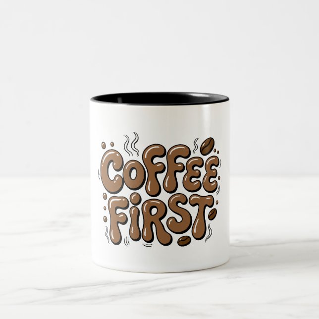 Coffee First Retro Bubble Typography Mug (Centre)