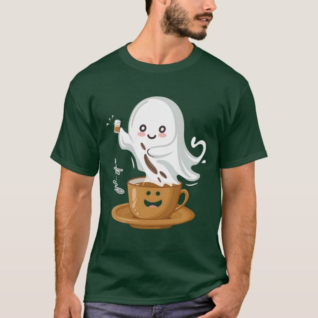 Coffee Ghost T-Shirt – Cute Kawaii Café Spirit (Devant)