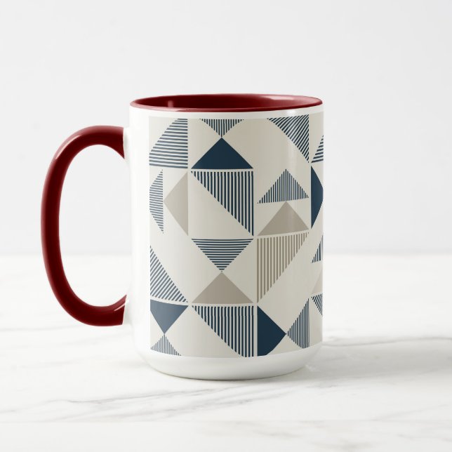 Coffee Mug – Blue & Beige Triangle Design  (Gauche)