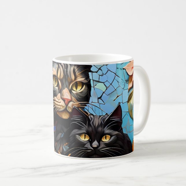 Coffee Mug Chat Mosaïque Design de verre tendu Mug (Devant droit)