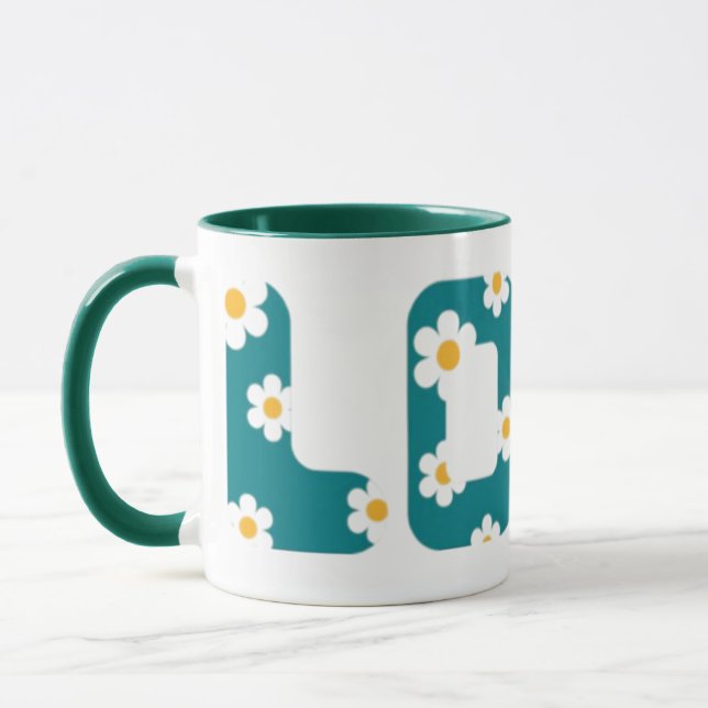 coffee mug with love phrase covered with flowers (Gauche)