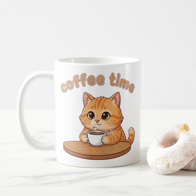 Coffee Time Kitty Mug | Gift For Cat Lovers (Avec donut)