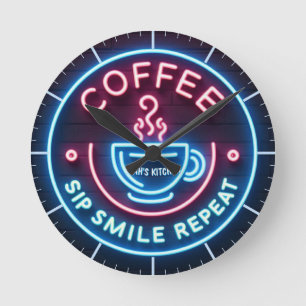 ☕ Coffeecore Horloge Café Mème Sip Smile Répéter