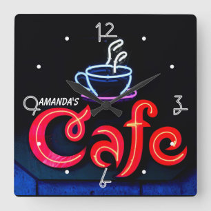 Coffeehouse Neon Light Home Horloge de bar personn