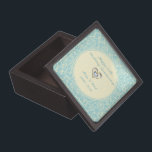 Coffret A Bijoux Damas Et Coeur Bleu Clair Et Beige<br><div class="desc">Simple et élégant bleu clair et beige damassé avec coeur-or mariage anniversaire</div>