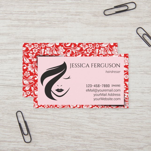 Coiffeur Moderne Design Fleur Carte de visite (Devant/Arrière en situation)