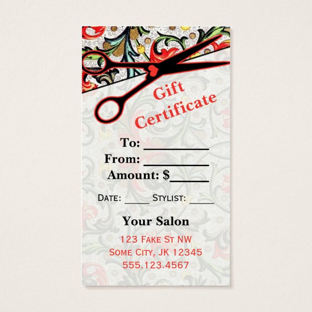 coiffeuse coiffeuse styliste carte cadeau certific (Dos)