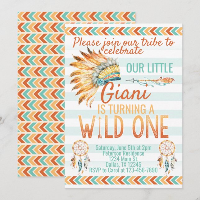 Coiffure de Boho Tribal Invitation de fête d'anniv (Devant / Derrière)