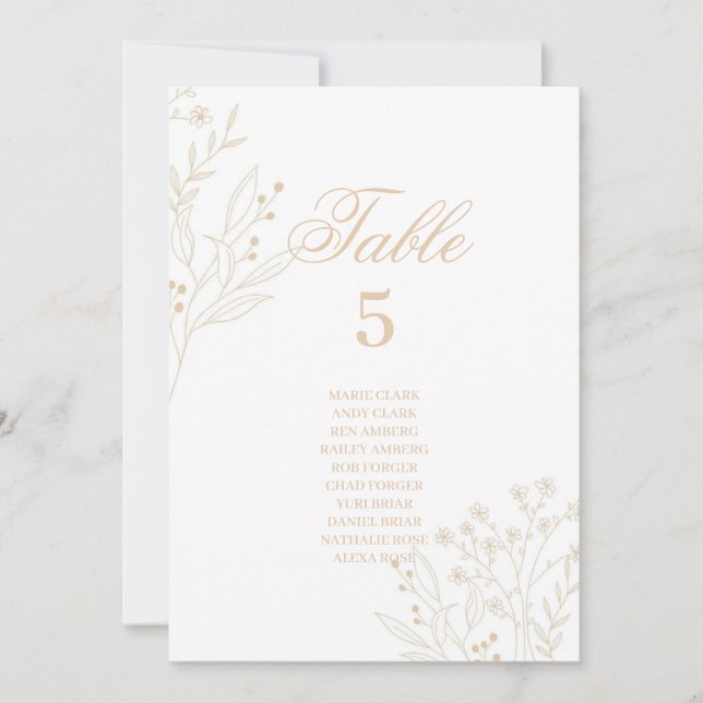 Coin Beige Floral Boho Mariage Cartes de siège (Devant)