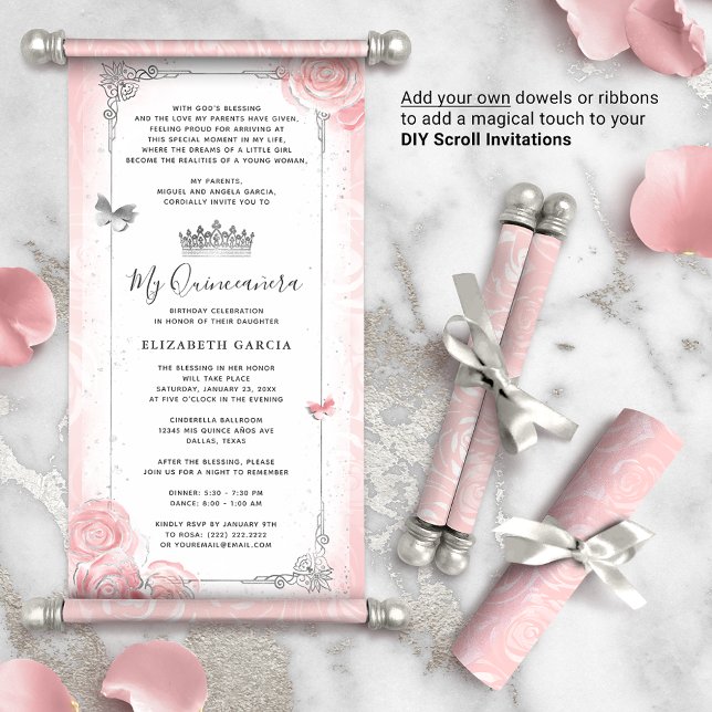 Coing argent rose clair do-it-yourself Scroll Invi (DIY scrolls do not come with dowels. Add your own or roll up with a ribbon for a personalized touch!)