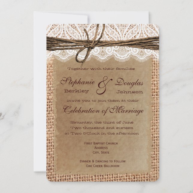 Coins Arrondis Burlap Imprimer Invitations De Mari (Devant)