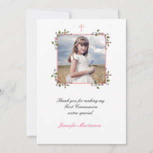 Coins floraux roses, Merci photo de la communion