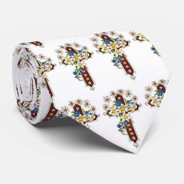 Col avec cravate croix et fleurs (Roulé)
