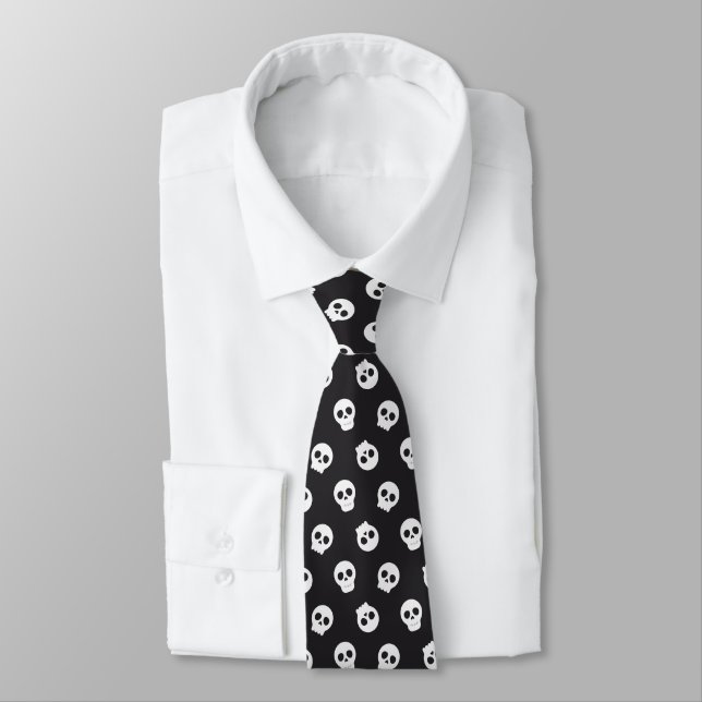 Col blanc crâne Halloween cravate motif design  (Attaché)