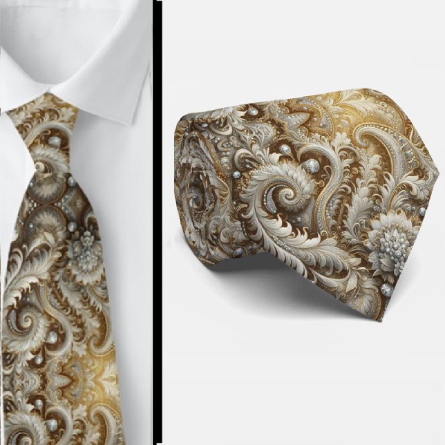 Col blanc et cravate à nœud en dentelle dorée à mo (Créateur téléchargé)