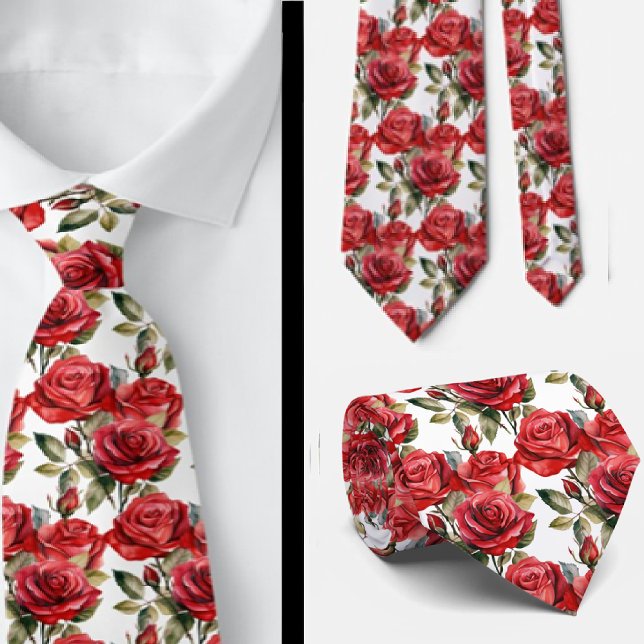 Col classique cravate à nœud papillon rouge roses (Créateur téléchargé)