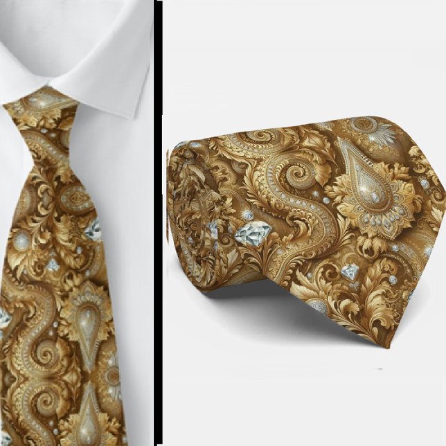 Col cravate 3D à motifs cachemire diamantés or et  (Créateur téléchargé)