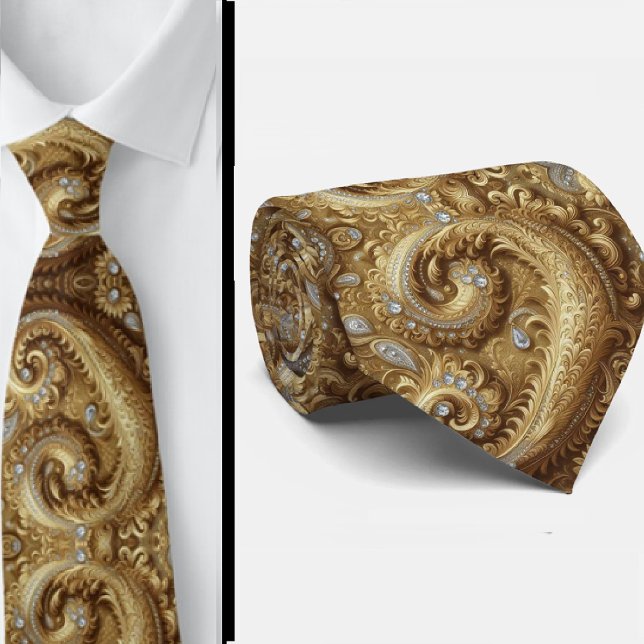 Col cravate 3D style diamant paisley or et blanc (Créateur téléchargé)