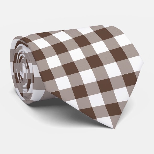 Col cravate à carreaux gingham marron chocolat (Roulé)