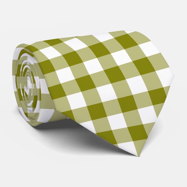 Col cravate à carreaux gingham vert olive (Roulé)