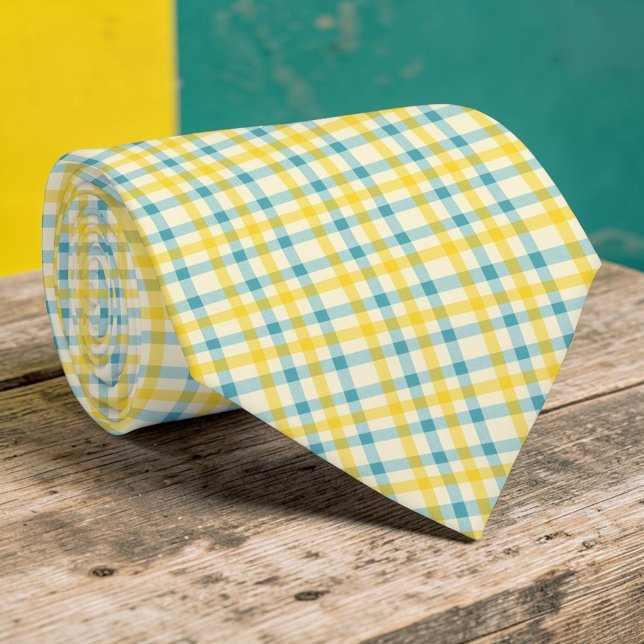 Col cravate à carreaux sarcelle et jaune (Créateur téléchargé)