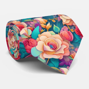 Col cravate à motif de fleurs colorées