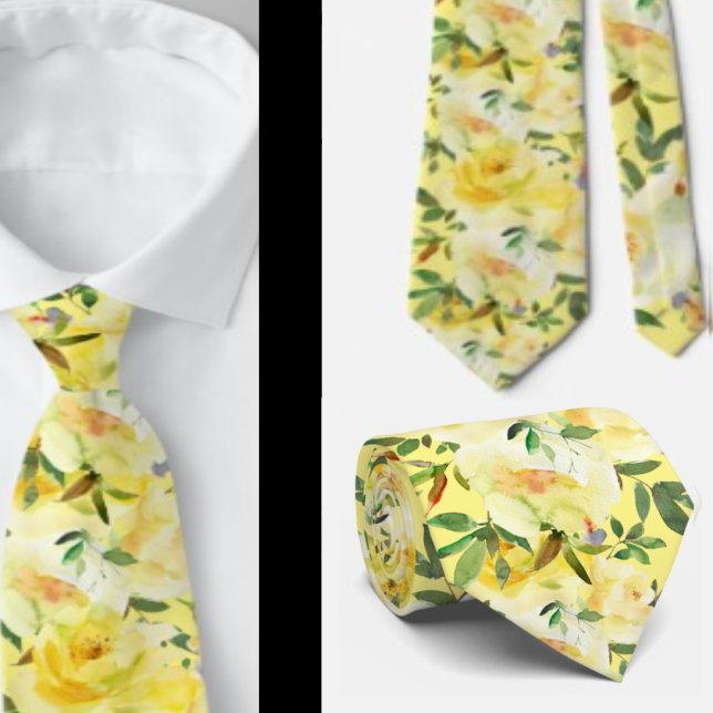 Col cravate à motif de roses jaunes fleurs floral (Créateur téléchargé)