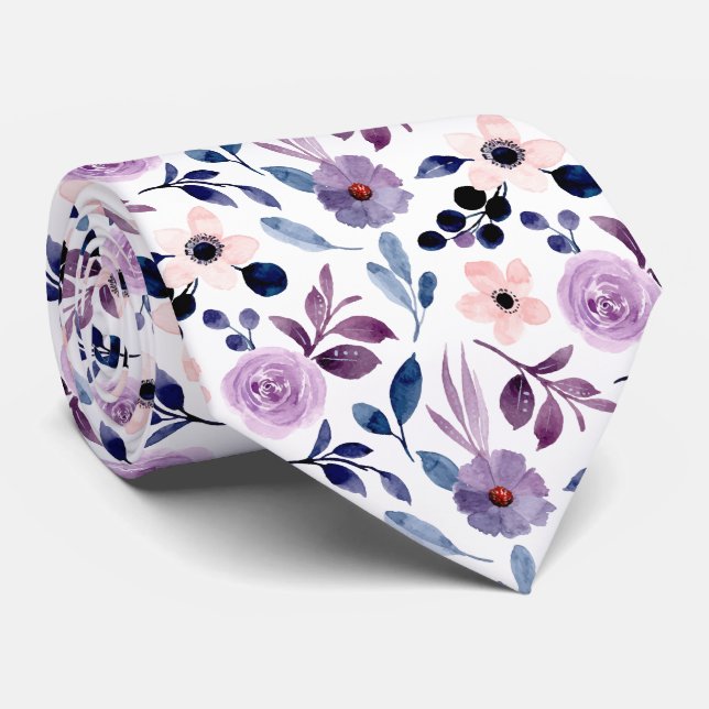 Col cravate à motif élégant de fleurs roses et vio (Roulé)