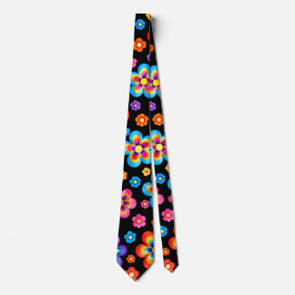 Col cravate à motif fleurs arc-en-ciel noir rétro