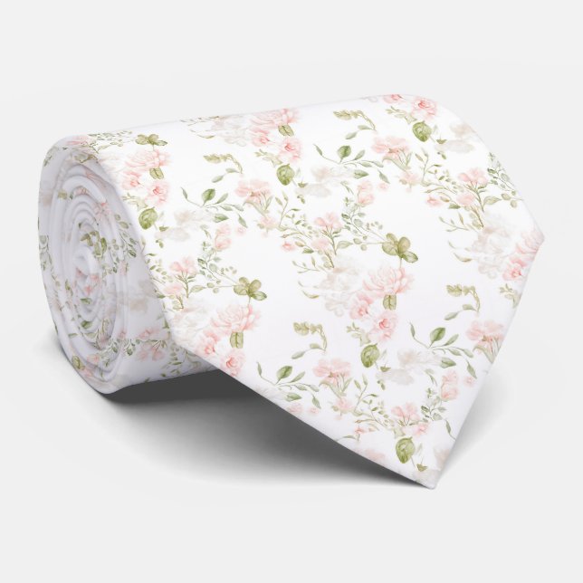 Col cravate à motif fleurs roses délicates (Roulé)