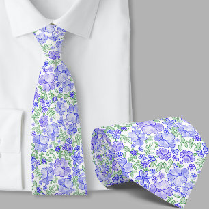 Col cravate à motif floral bleu élégant