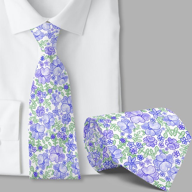 Col cravate à motif floral bleu élégant (Créateur téléchargé)