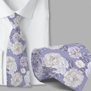 Col cravate à motif floral bleu poussiéreux grande
