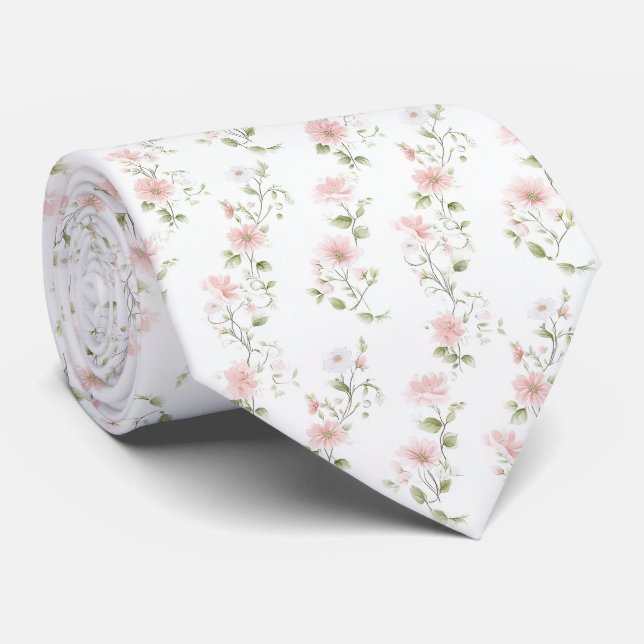 Col cravate à motif floral rose délicat (Roulé)