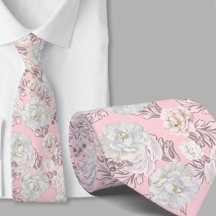 Col cravate à motif floral rose grandes fleurs