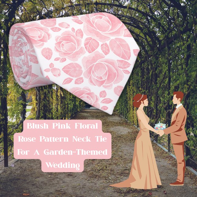 Col cravate à motif floral rose pastel (Blush Pink Floral Rose Pattern Neck Tie)