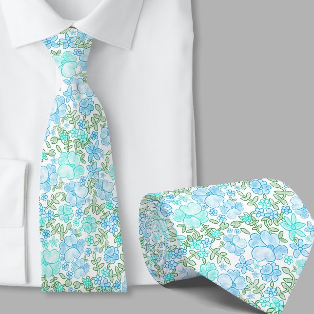 Col cravate à motif floral sarcelle élégant (Créateur téléchargé)