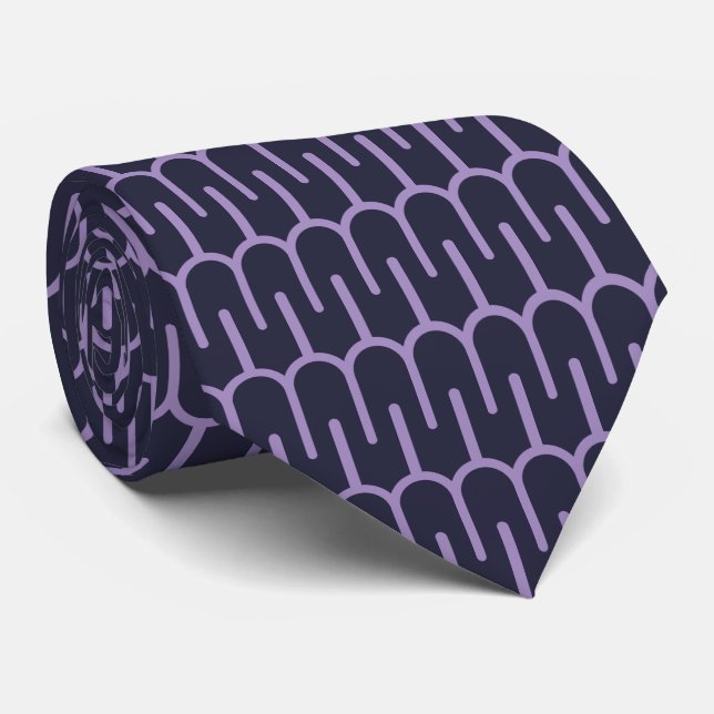 Col cravate à motif géométrique violet foncé moder (Roulé)
