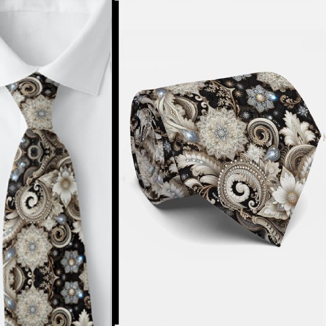 Col cravate à motifs lacis diamant noir blanc or (Créateur téléchargé)