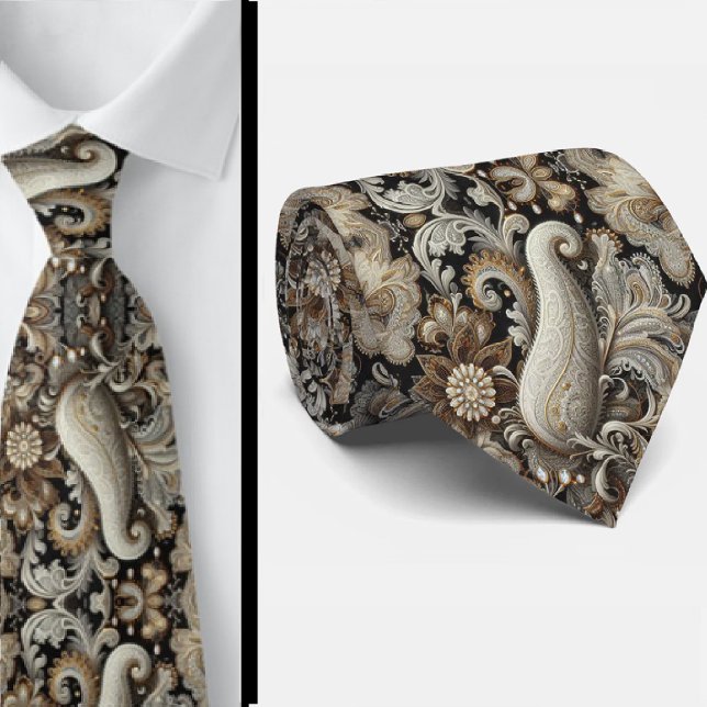 Col cravate à motifs lacis diamant noir blanc or (Créateur téléchargé)
